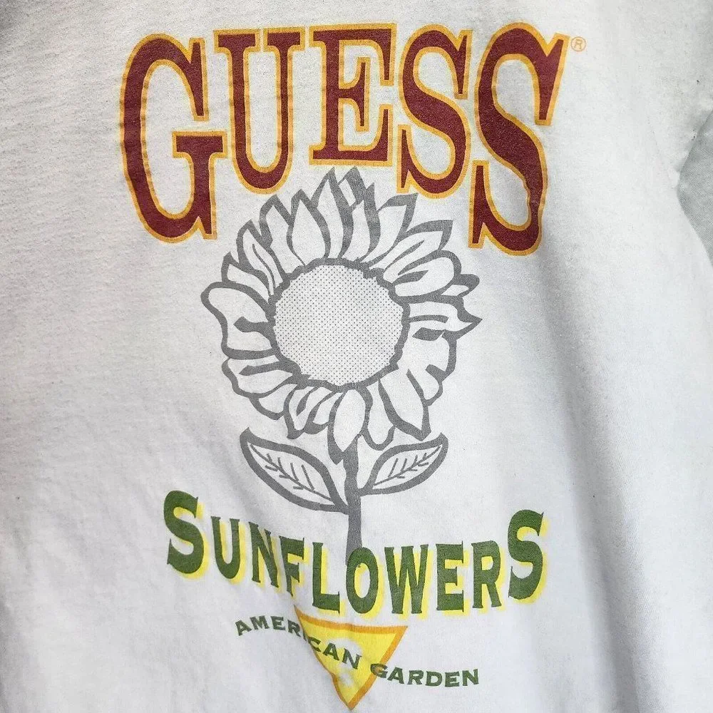 Guess Sunflower Vintage Garden Shirt White Single Stitch USA Rare OG Size Large - Picture 3 of 7